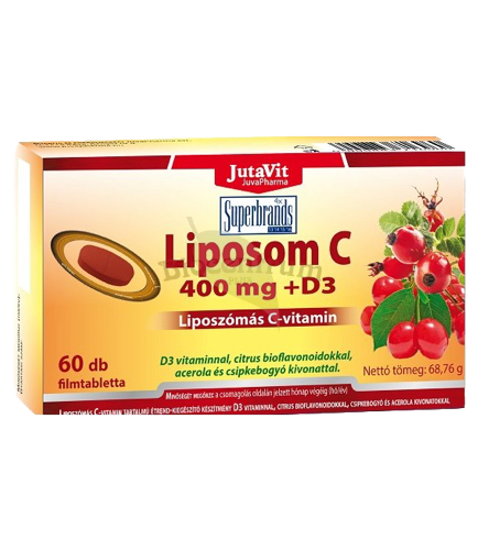 JutaVit Lipozomálny vitamín C + D3 s bioflavonoidmi a extraktmi zo šípok a aceroly tbl 60 ks